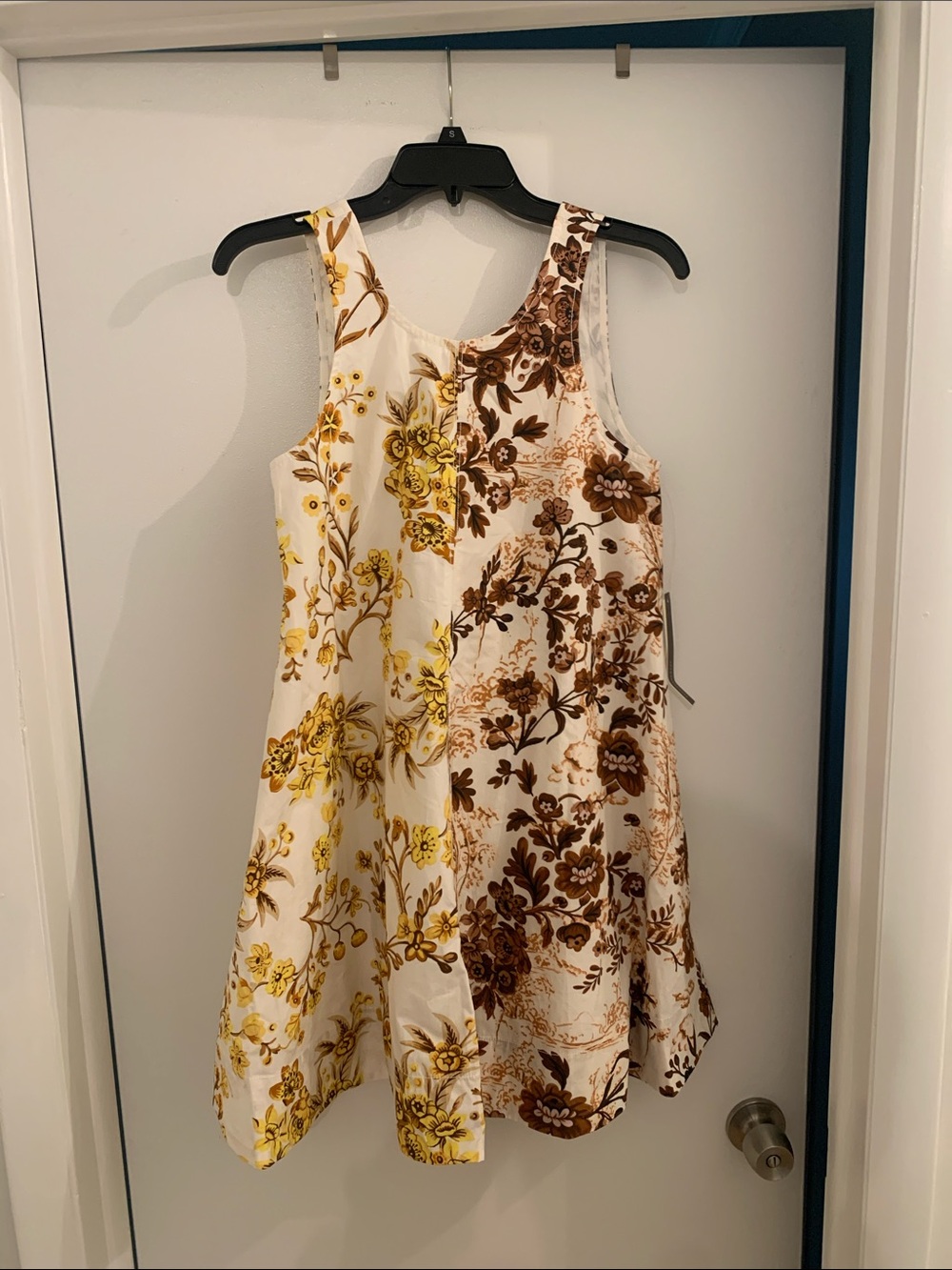 Anthropologie White Dress with Yellow and Brown Floral Print